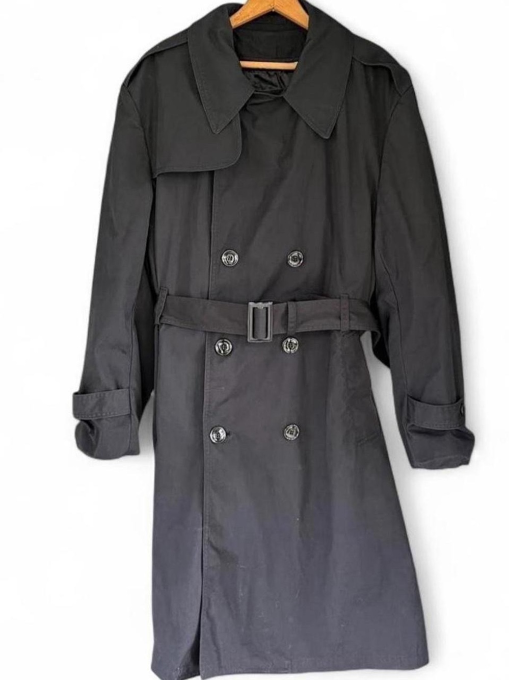 Vintage US Army Black Military Trench Coat 44S Matrix Goth Grunge Made USA